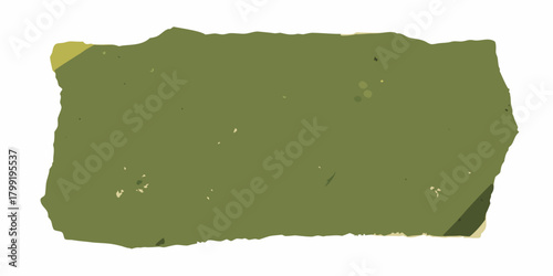 Abstract textured rectangle with torn edges in shades of green and beige on a white background