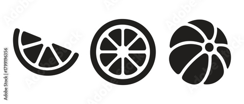 Minimalist citrus fruit icons vector collection slice and whole.