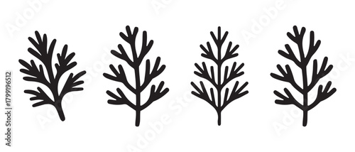 Hand drawn botanical leaves doodle set vector illustration icon.