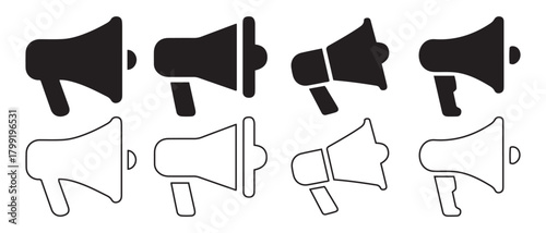 Megaphone icon set. communication, announcement, public address.