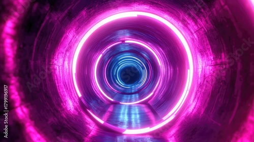 Fototapeta Naklejka Na Ścianę i Meble -  Futuristic neon glowing tunnel creating speed motion effect