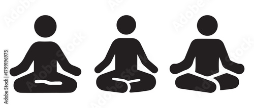 Meditation icon set. three people in lotus pose, yoga graphic.