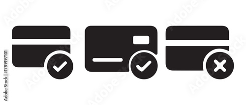 Credit card payment validation icon set. with approval and error.