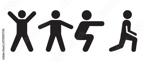 Dynamic human stick figure workout icons for fitness and wellness.