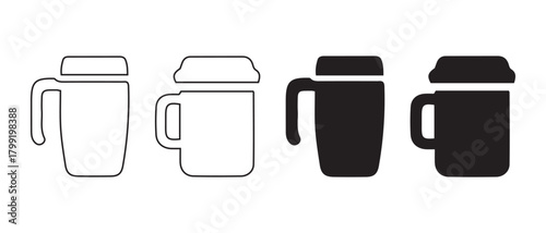 Thermal travel mug vector icon set. outline and solid cup symbols.