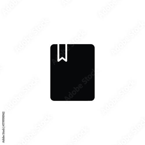 Black notebook icon with bookmark simple flat glyph for UI design isolated on white background