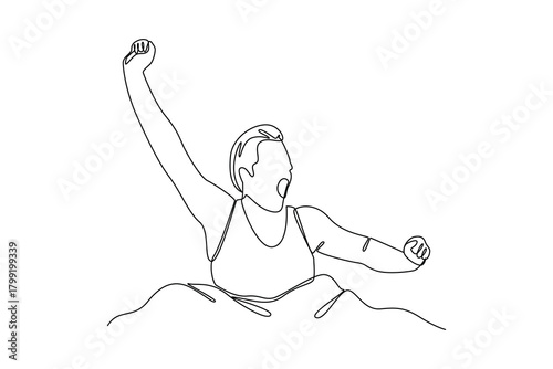 Simple continuous line drawing of a man take a stretching when his wake up. All about morning activity minimalist concept, simple line, creativity designer. Vector, Designer.