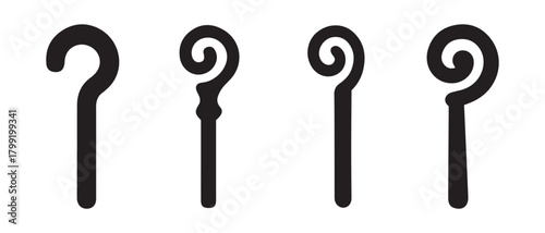 Variety of black shepherd's crooks and staff symbols line art.