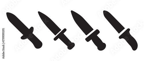Line art set of four dagger icons, representing weapon and danger.