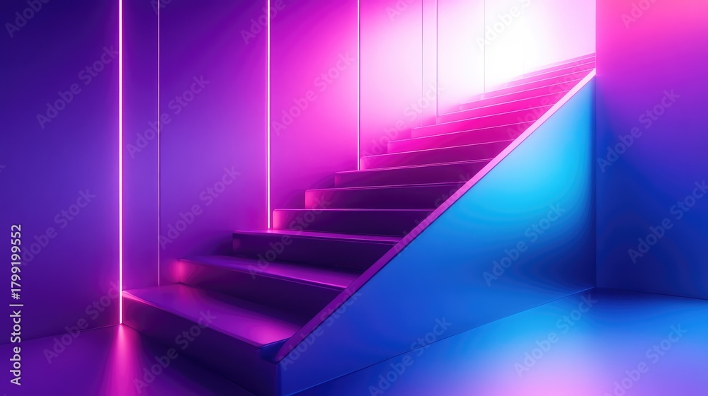 Obraz premium Futuristic stairs illuminated with vibrant neon lights