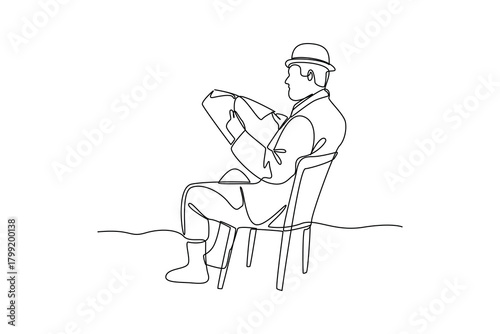 Simple continuous line draw of a man reading a news paper at morning. All about morning activity minimalist concept, simple line, creativity designer. Vector, Designer.