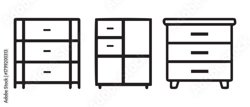 Furniture icons set. cabinet, chest of drawers, cupboard design.