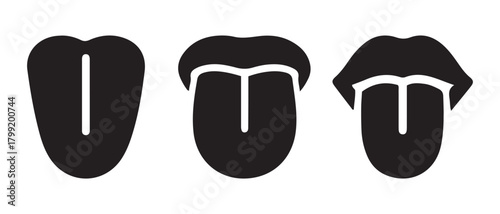 Human tongue vector icons representing taste, speech and oral health.
