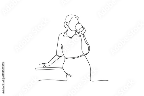 Simple continuous line draw of morning activity, woman enjoying morning tea. All about morning activity minimalist concept, simple line, creativity designer. Vector, Designer.