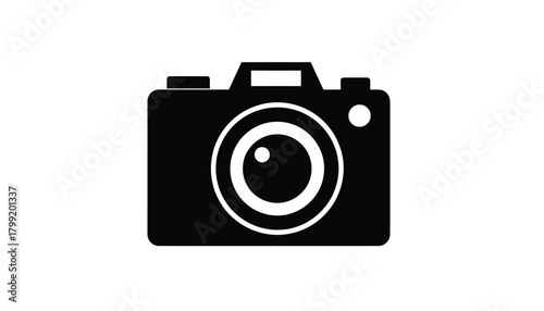 Simple black camera icon flat illustration for photography and technology concepts isolated on white background
