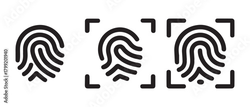 Fingerprint security icons for biometric identification technology.