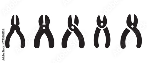 Variety of hand pliers tools icons for general repair and craft.