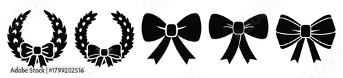 wreath bow vector design with black silhouette and white background