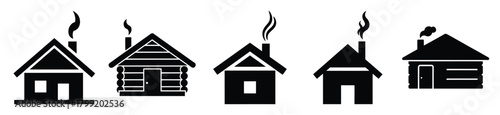 cabin smoke vector design with black silhouette and white background