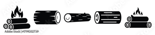 fireplace log vector design with black silhouette and white background
