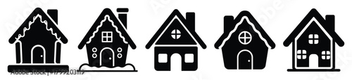 gingerbread house vector design with black silhouette and white background