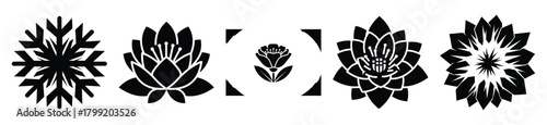 ice flower vector design with black silhouette and white background