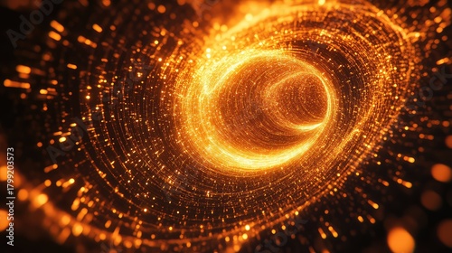 Fototapeta Naklejka Na Ścianę i Meble -  Glowing orange particle tunnel illustrating data or energy flow