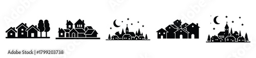 night village vector design with black silhouette and white background