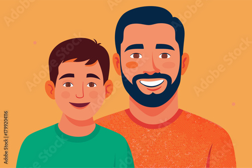 Joyful Father and Son Smiling Portrait Illustration: Togetherness and Family Bond
