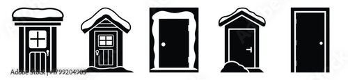snowy cabin door vector design with black silhouette and white background