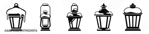 snowy lantern vector design with black silhouette and white background