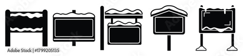 snowy signboard vector design with black silhouette and white background