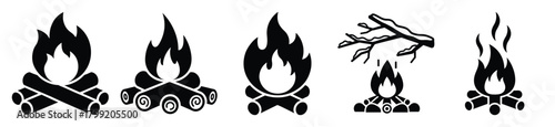 winter campfire vector design with black silhouette and white background