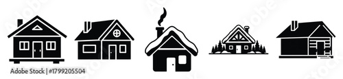 winter cabin vector design with black silhouette and white background