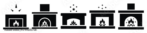 winter fireplace spark vector design with black silhouette and white background