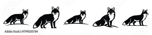 winter fox vector design with black silhouette and white background