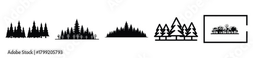 winter forest line vector design with black silhouette and white background