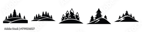 winter pine hill vector design with black silhouette and white background