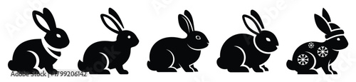 winter rabbit vector design with black silhouette and white background