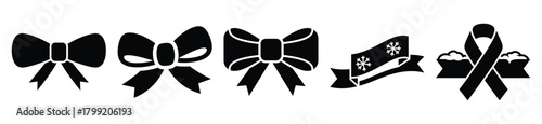 winter ribbon vector design with black silhouette and white background