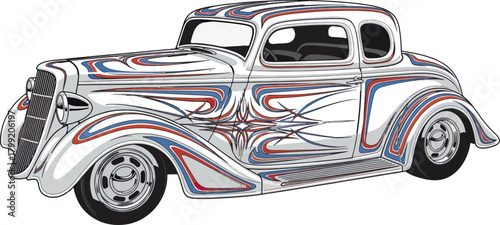 Classic car illustration chrome finish detailed design