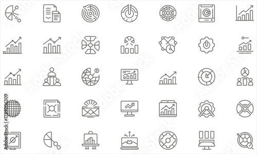 Business Analytics and Data Visualization Icons Representing Growth and Trends