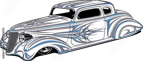 Classic car illustration chrome style automotive design
