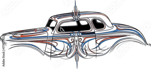 Classic car illustration chrome style automotive design