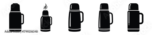 winter tea thermos vector design with black silhouette and white background