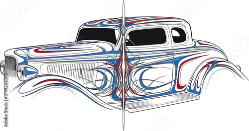 Classic car illustration split view design elements