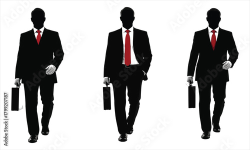 Three walking businessmen in silhouette, a vector graphic concept for corporate teams, leadership, and professional careers