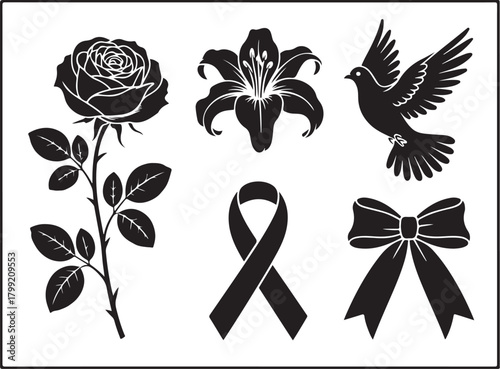 Elegant mourning elements collection for condolences