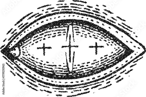 Mystical all-seeing eye with vertical pupil stipple vector, esoteric symbol for occult, spiritual, or tattoo design