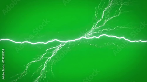 Green Screen video footage of lightning animation strikes on background scene 3 with distortion, overlay, glitch, static noise, scan lines black background, 4k animated loop